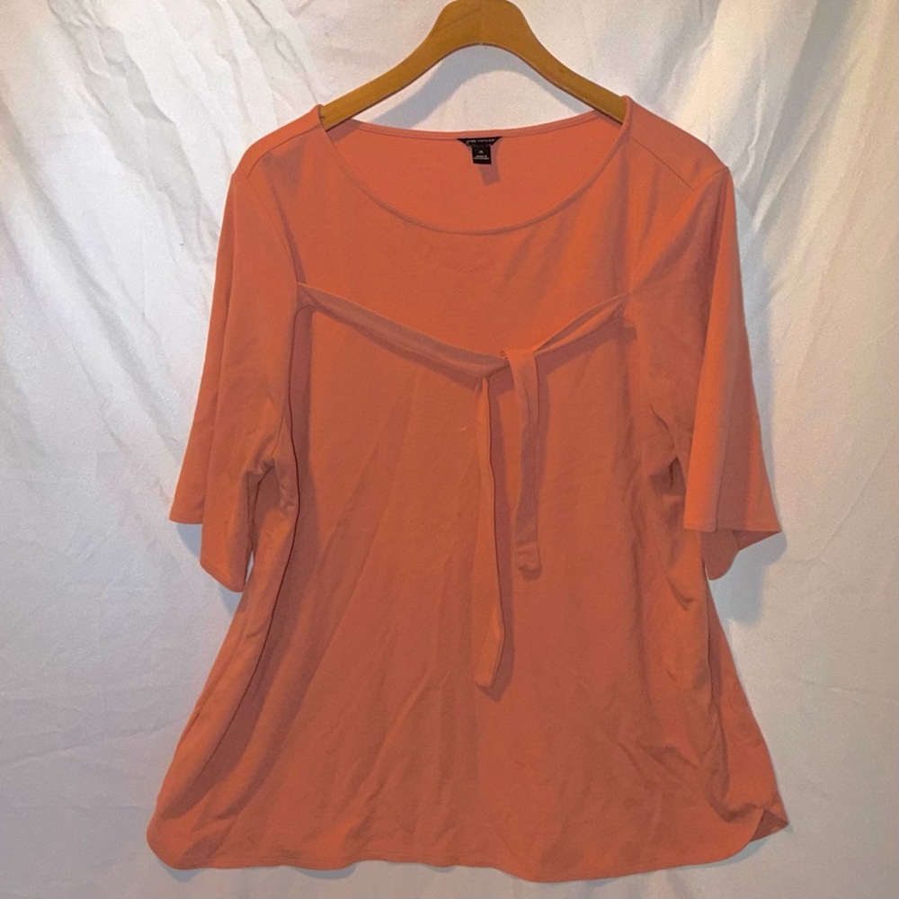 Ann Taylor Coral Tie-Front Short Sleeve Tunic Style Blouse